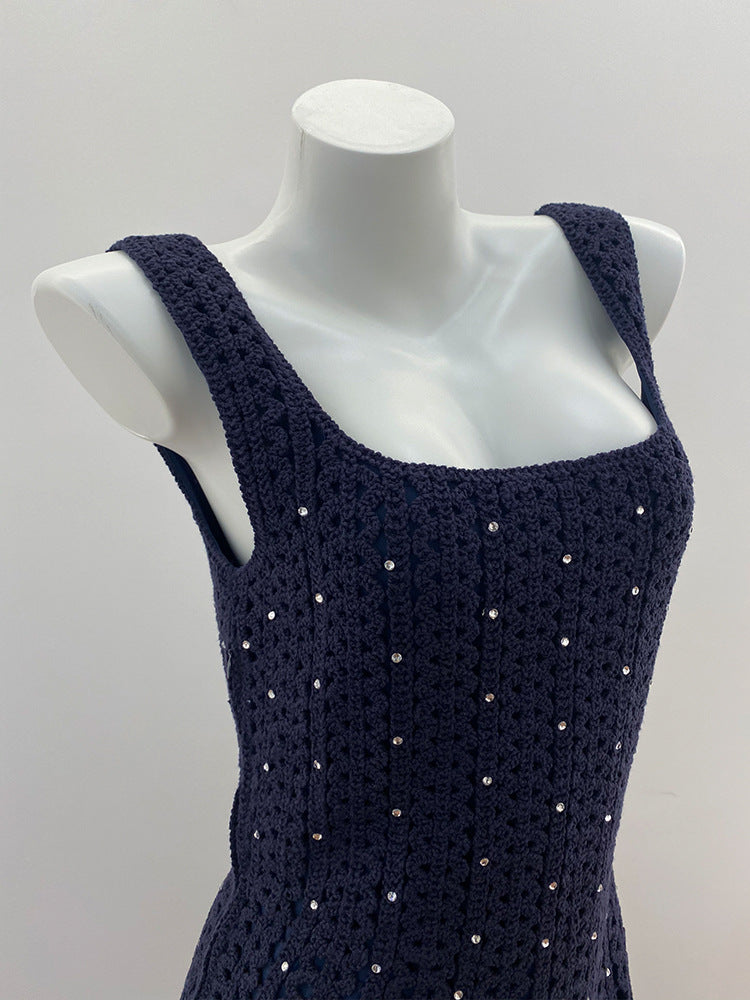 Dark Blue Lined Slim Dress