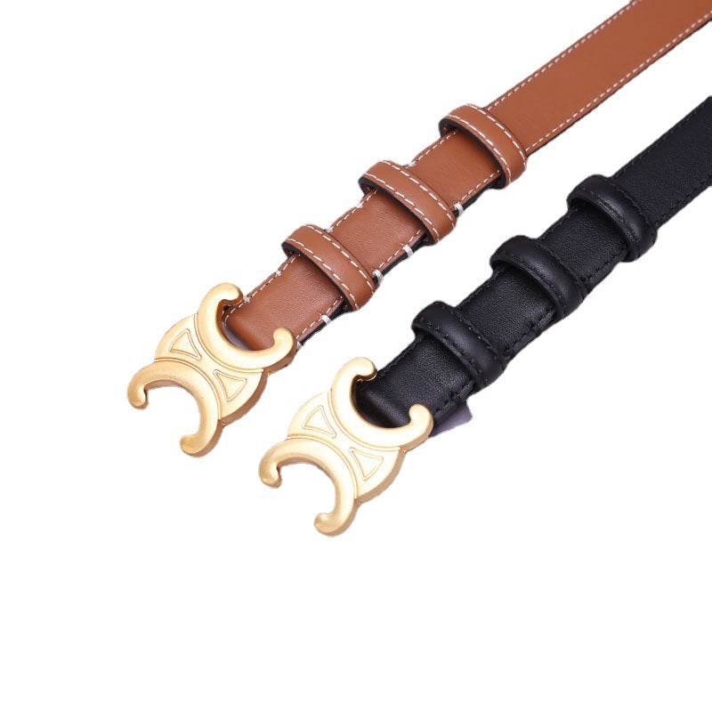 Double-sided top layer cowhide ladies belt