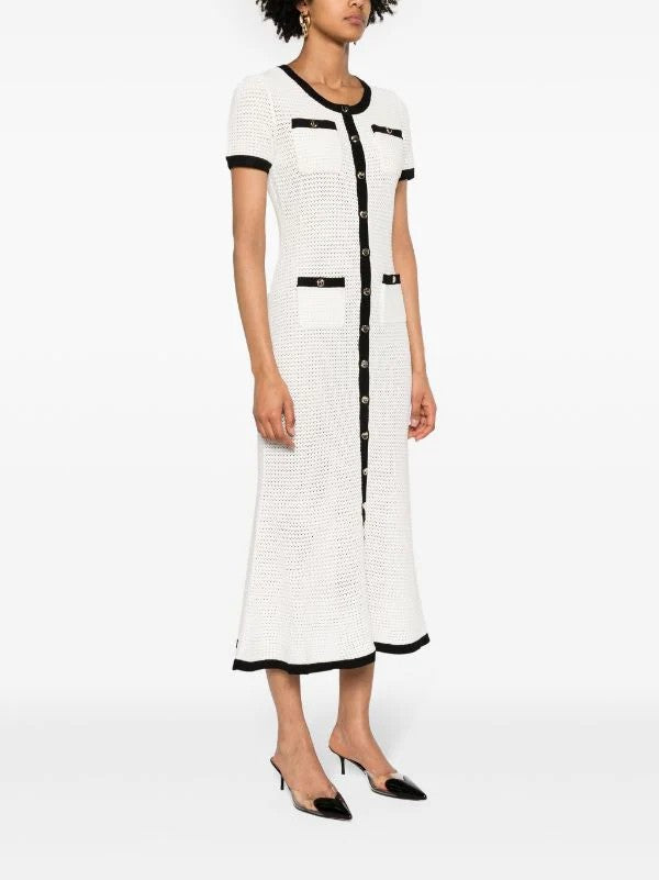 self portrait pointelle knit midi dress self-portrait - Blue Pointelle Peplum Knit Midi Dress