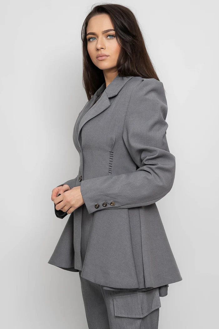 Ruffle Blazer with Back Cutout - Grey Sale price