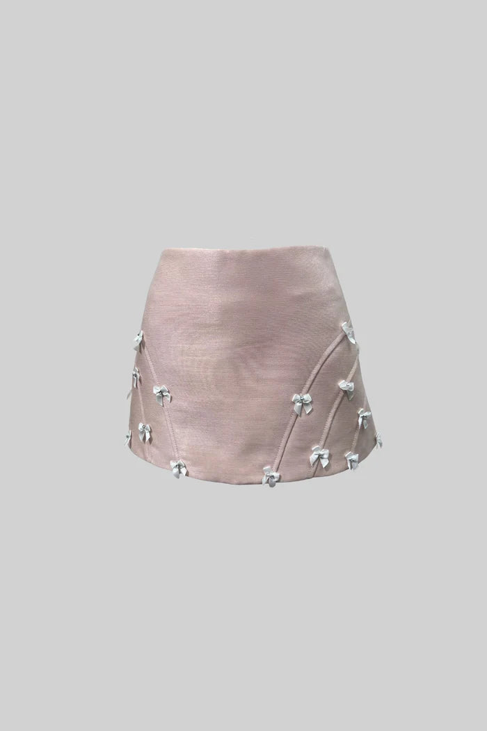 Elegant Set With Peplum Silhouette Top And Mini Skirt - Pink