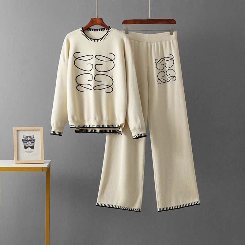 wool casual wide-leg pants set