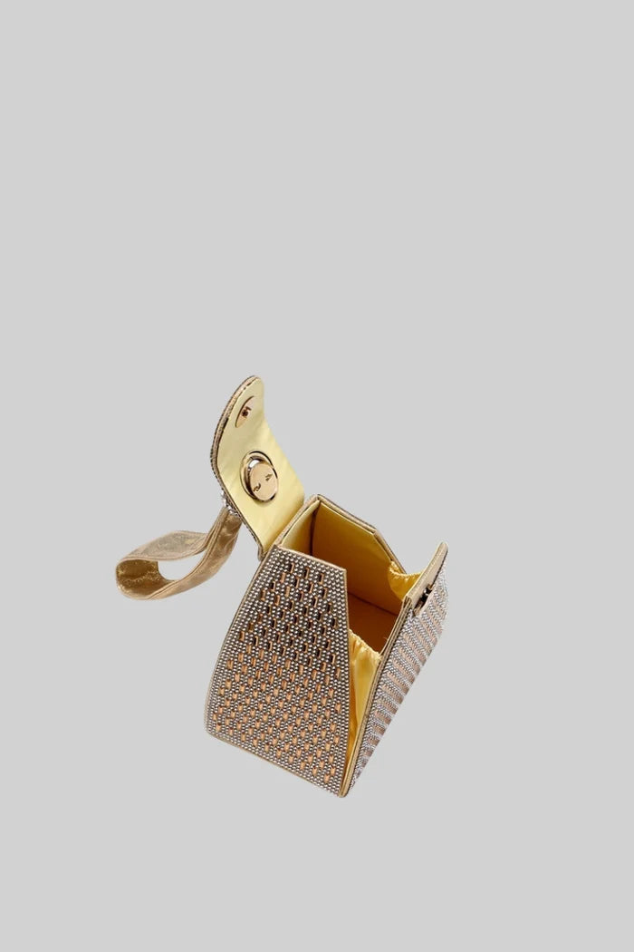 Metallic bag with golden stones in triangular model