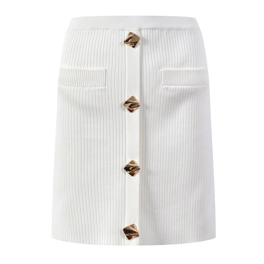 Gold Button Temperament Skirt