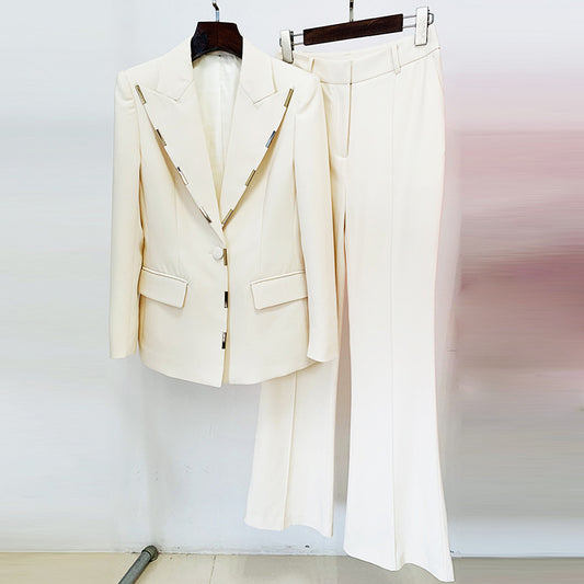 One-button blazer flared pants set