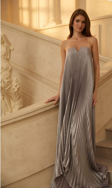 Satiné Purple Fully-pleated Maxi Dress