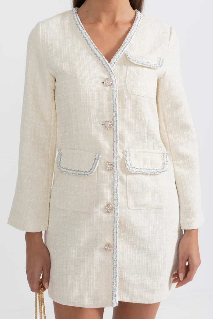 Modern Silver Stitching Dress - White