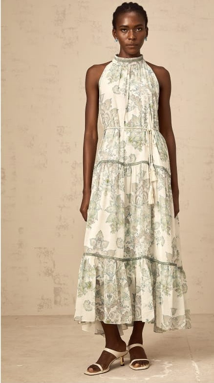 Ninon Green Blumen-Print-Falten-Midi-Kleid
