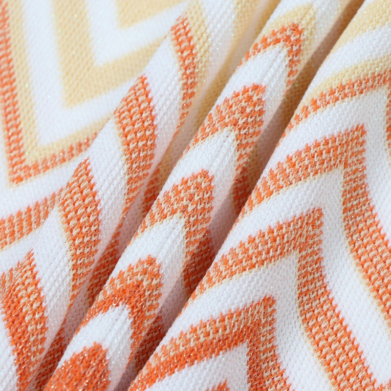 Short Sleeve  Wavy Striped Knitted Dress