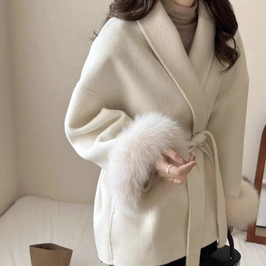 Soft Loose Lapel Solid Color Woolen Coat