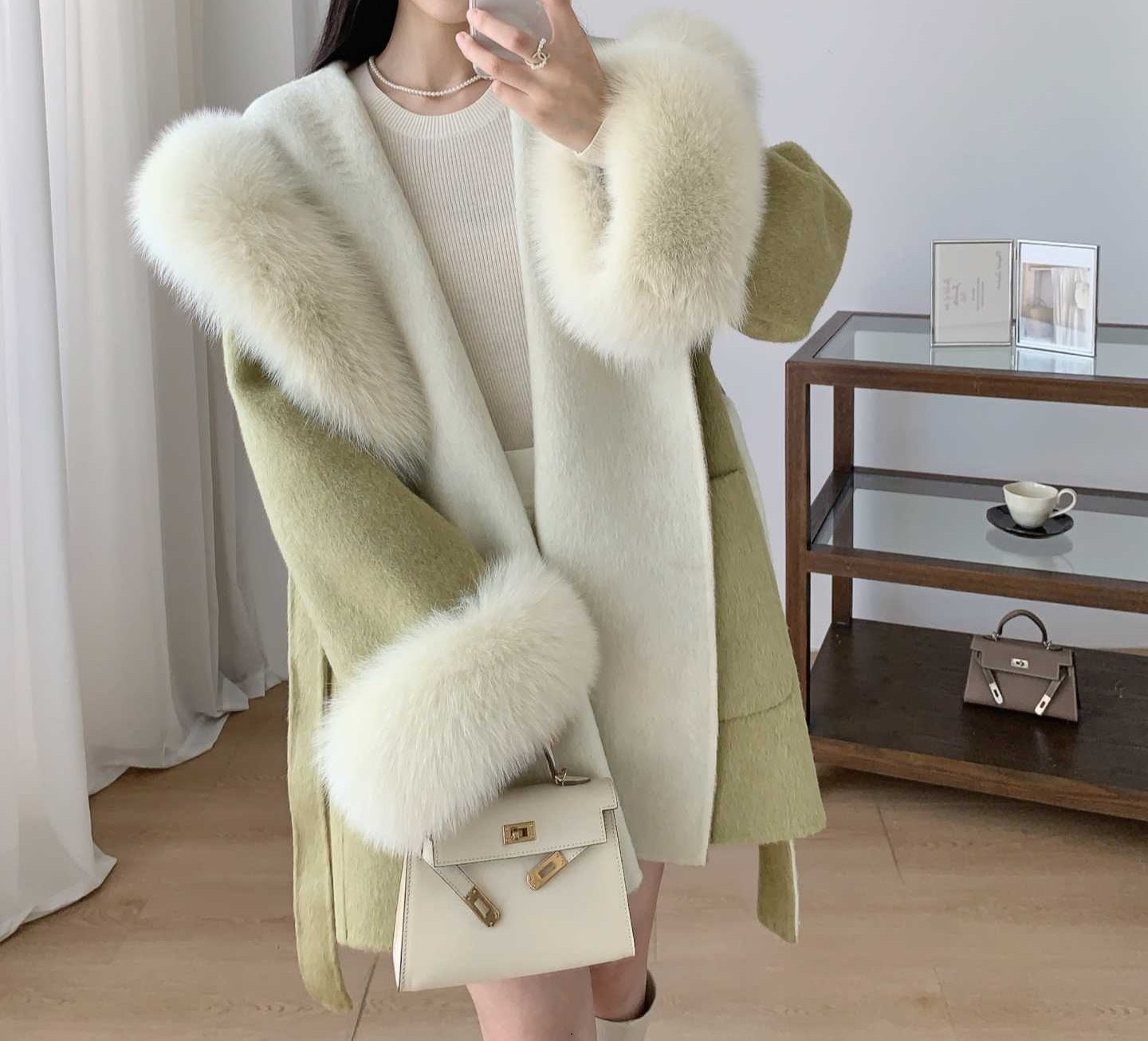 Double-sided  Fur cashmere wool coat