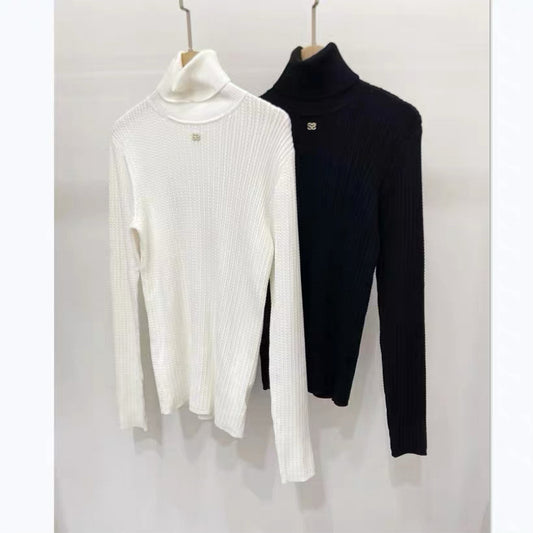 winter new black and white basic high neck slim base knit top