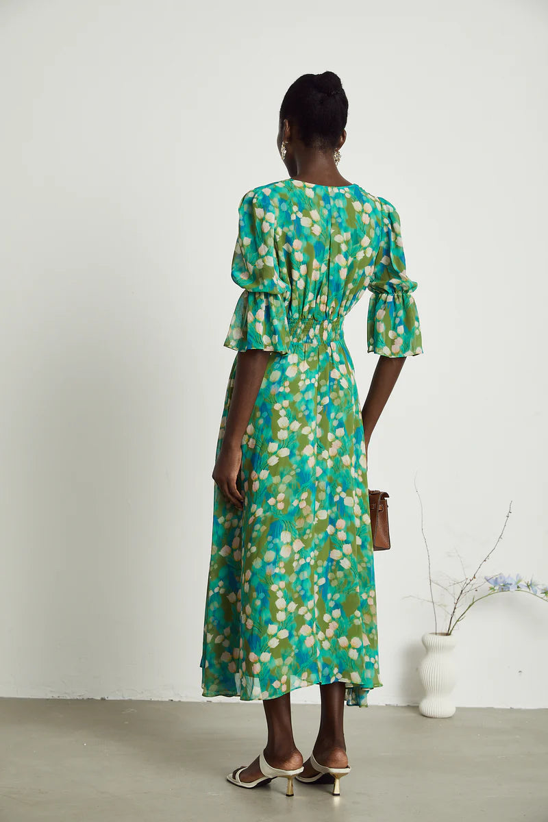 Perrine green floral-print midi dress