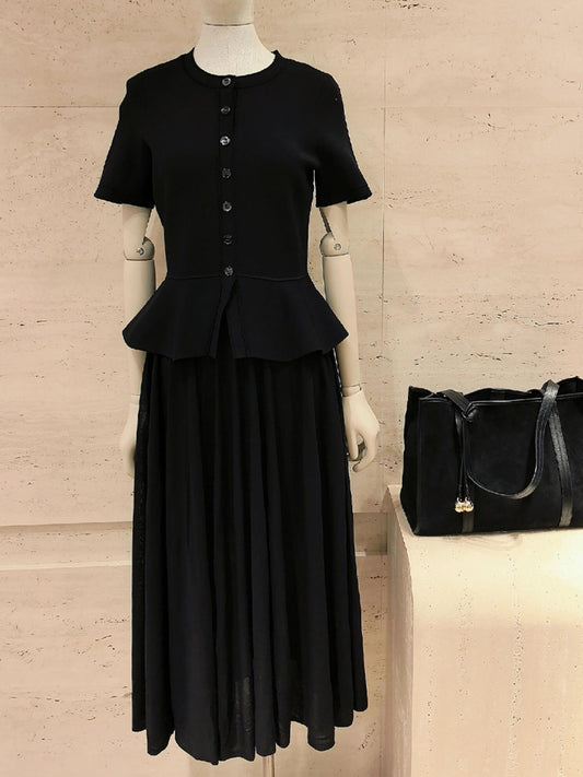 Textured Crew Neck Short Sleeve Ladies Long Dress