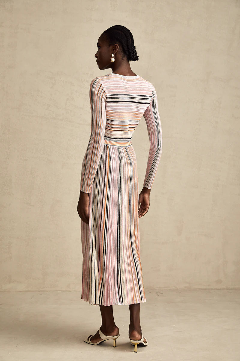 Mathilde metallic pleated midi dress in Pink