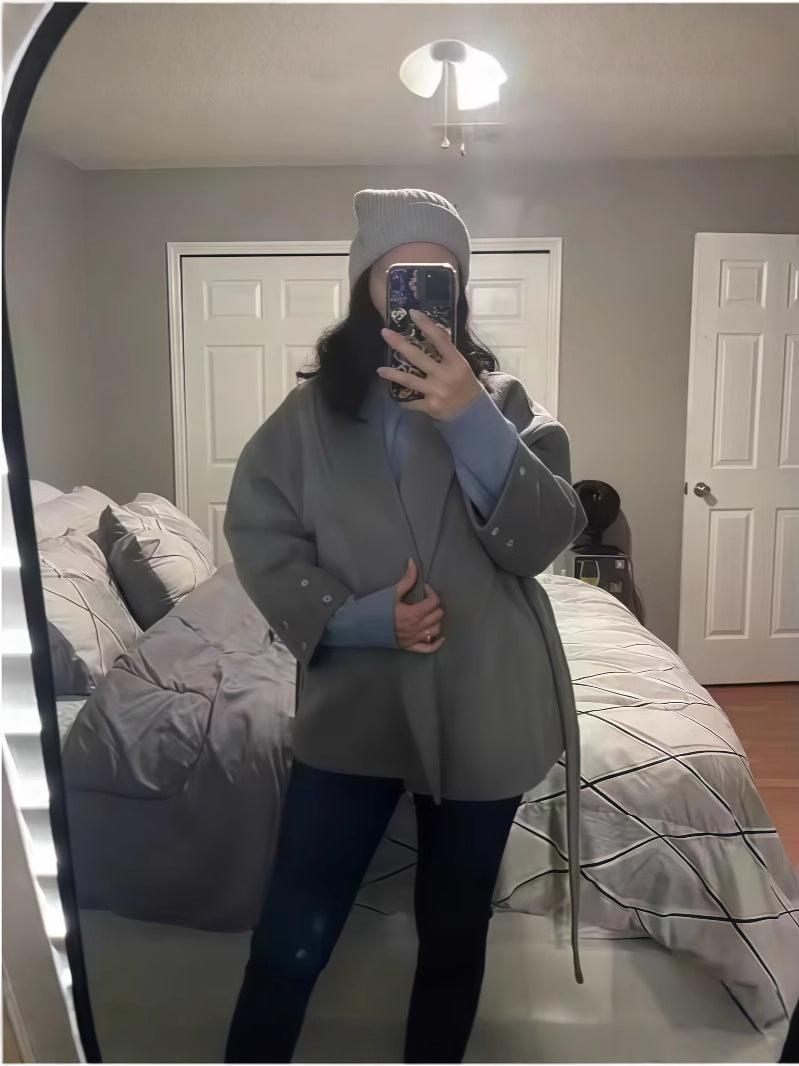 Soft Loose Lapel Solid Color Woolen Coat