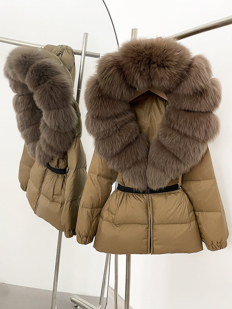 Fur collar hooded  duck down jacket