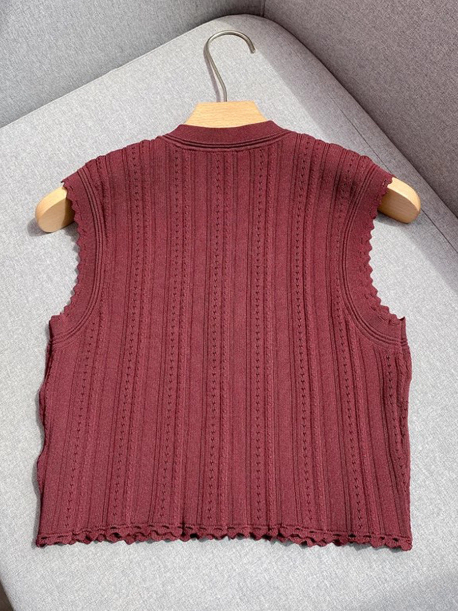 Sleeveless knitted vest + pleated skirt short round neck set