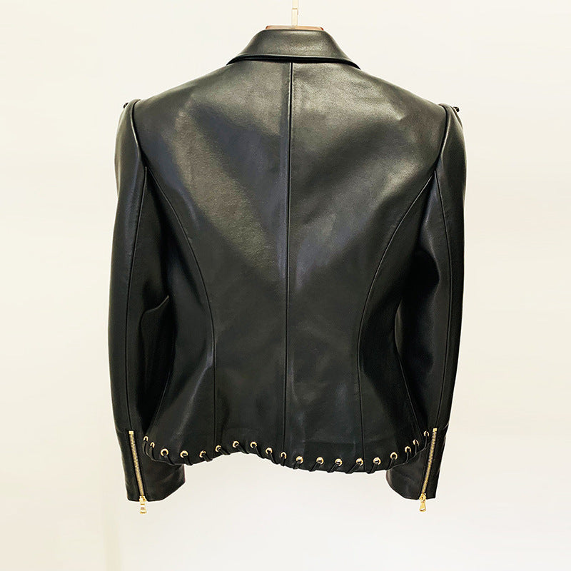Strap slim leather jacket  and  Skirt