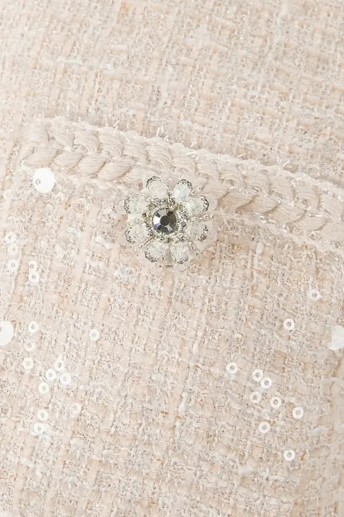 Textured Co-Ord With Front Pockets And Sheer Pleated Skirt - Ivoire