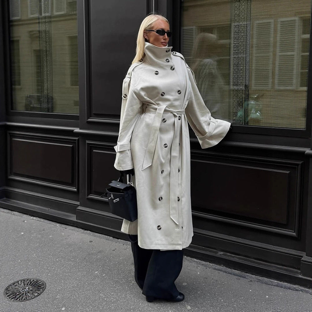 Palma new double-breasted long trench coat