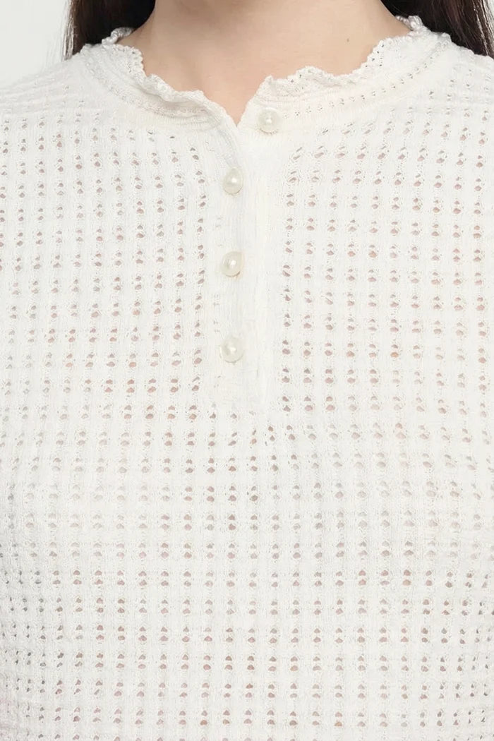 Cropped Co-Ord Set With Scalloped Edges - White