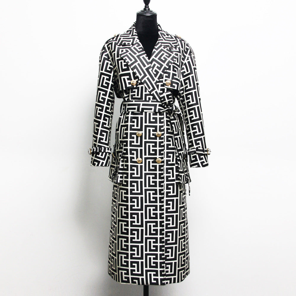 Jacquard Belt Hepburn-Style Women's Coat