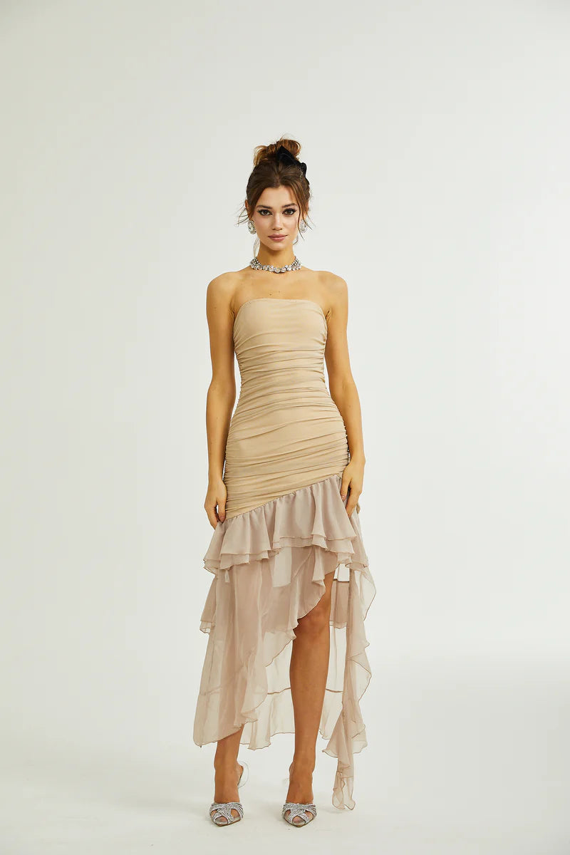 Giada brown asymmetric ruffled dress