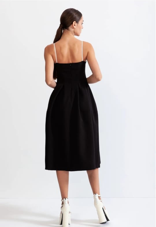 Flower Detail Mid-Calf Dress - Black