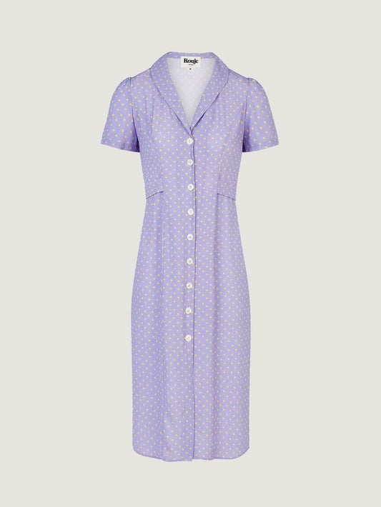 PURPLE MIDI DRESS WITH A SHIRT COLLAR