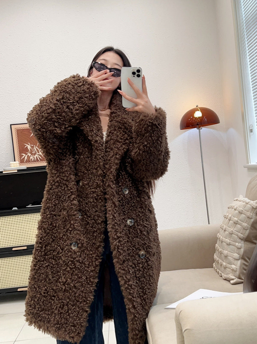 Lambswool fur long coat