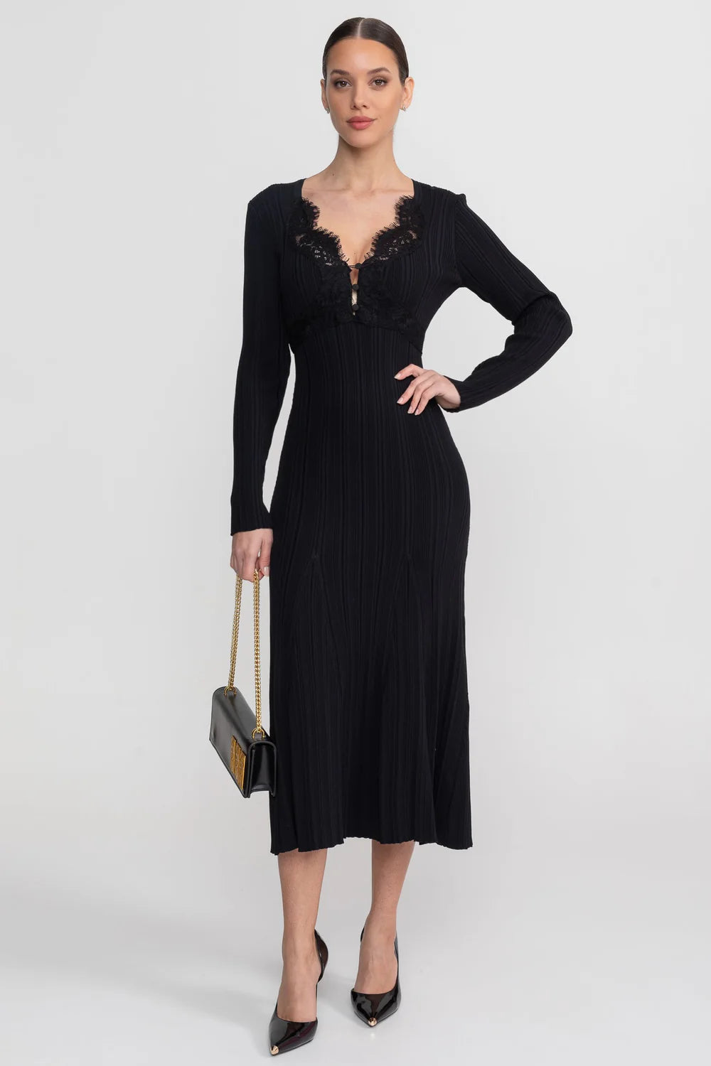 ribbed lace trim dress ASOS DESIGN ribbed cami maxi dress with lace trim in black