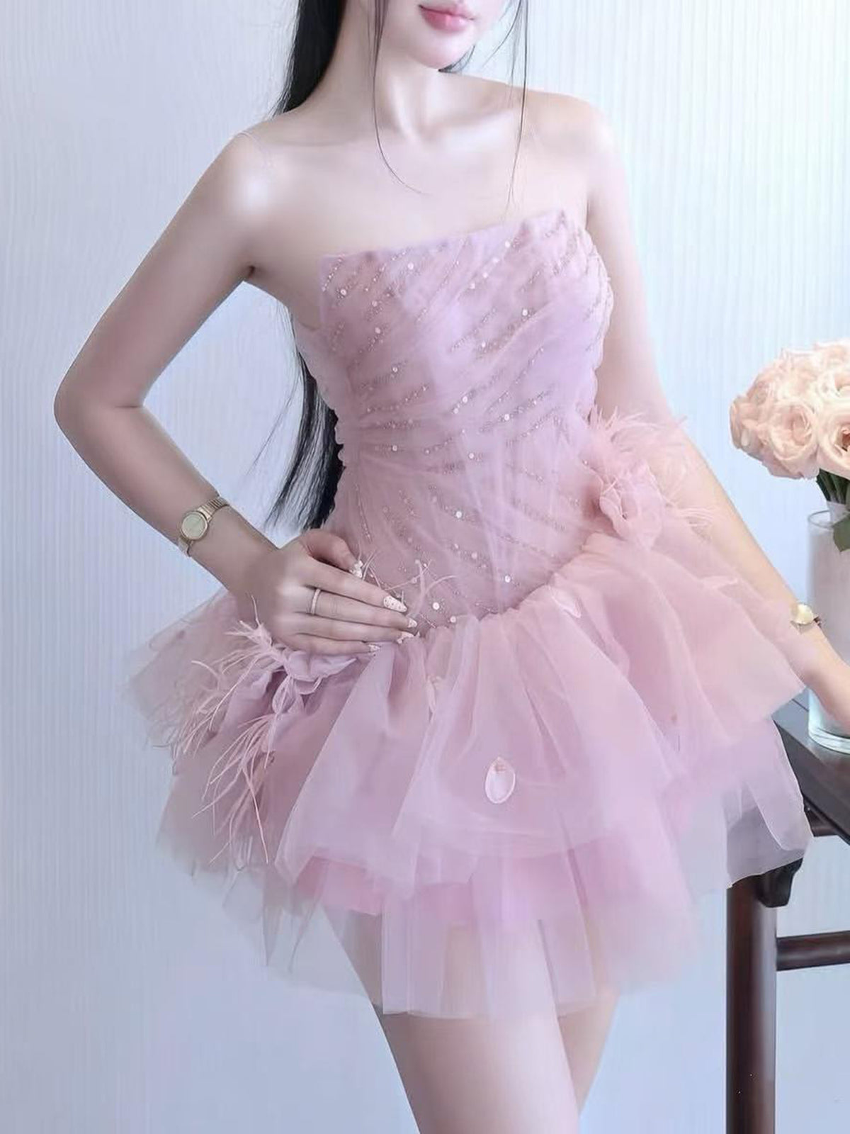 Feather Puff Mini Dress
