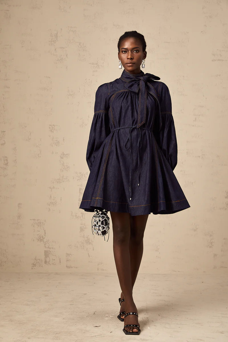 Mirabel narblue contraste-coutet denim mini robe
