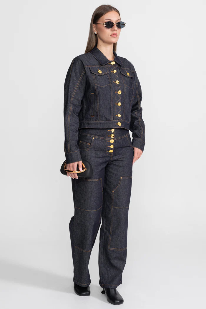 Gold Button Denim Co-ord Set – Indigo