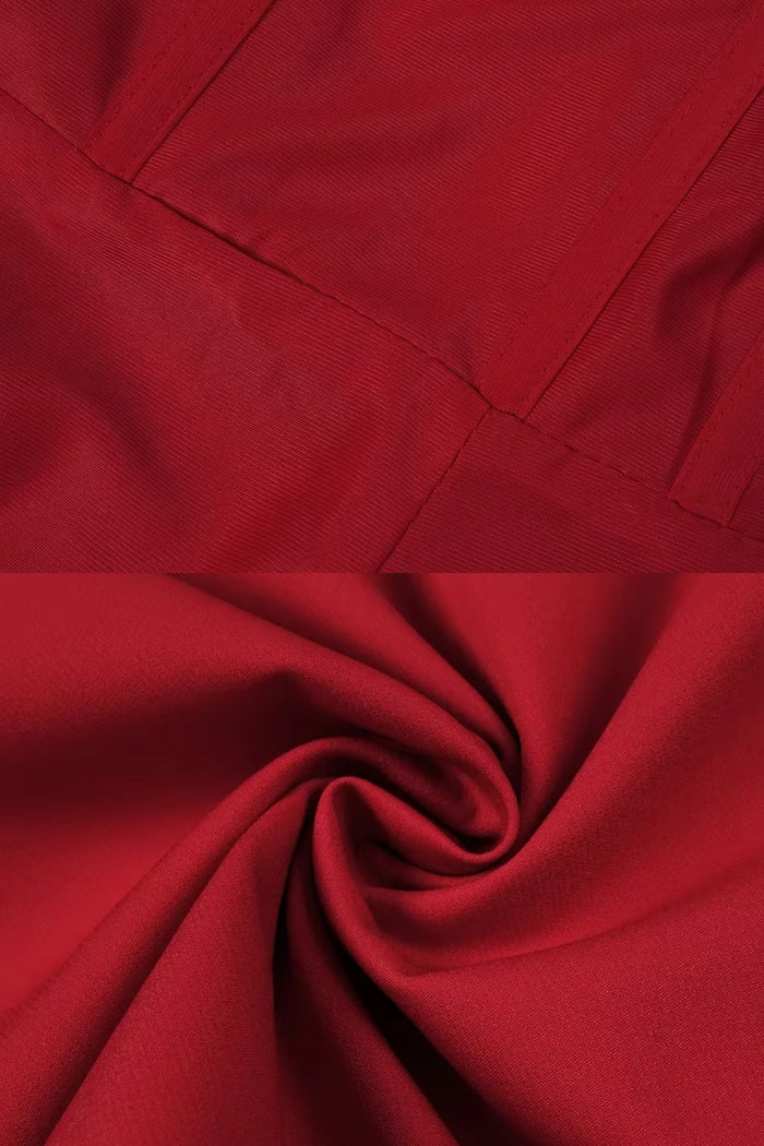 Mini-robe asymétrique à épaules dénudées avec embellissement rose surdimensionné - rouge