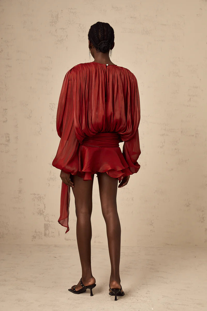 Eugénie Mini robe à volants entièrement plée en rouge