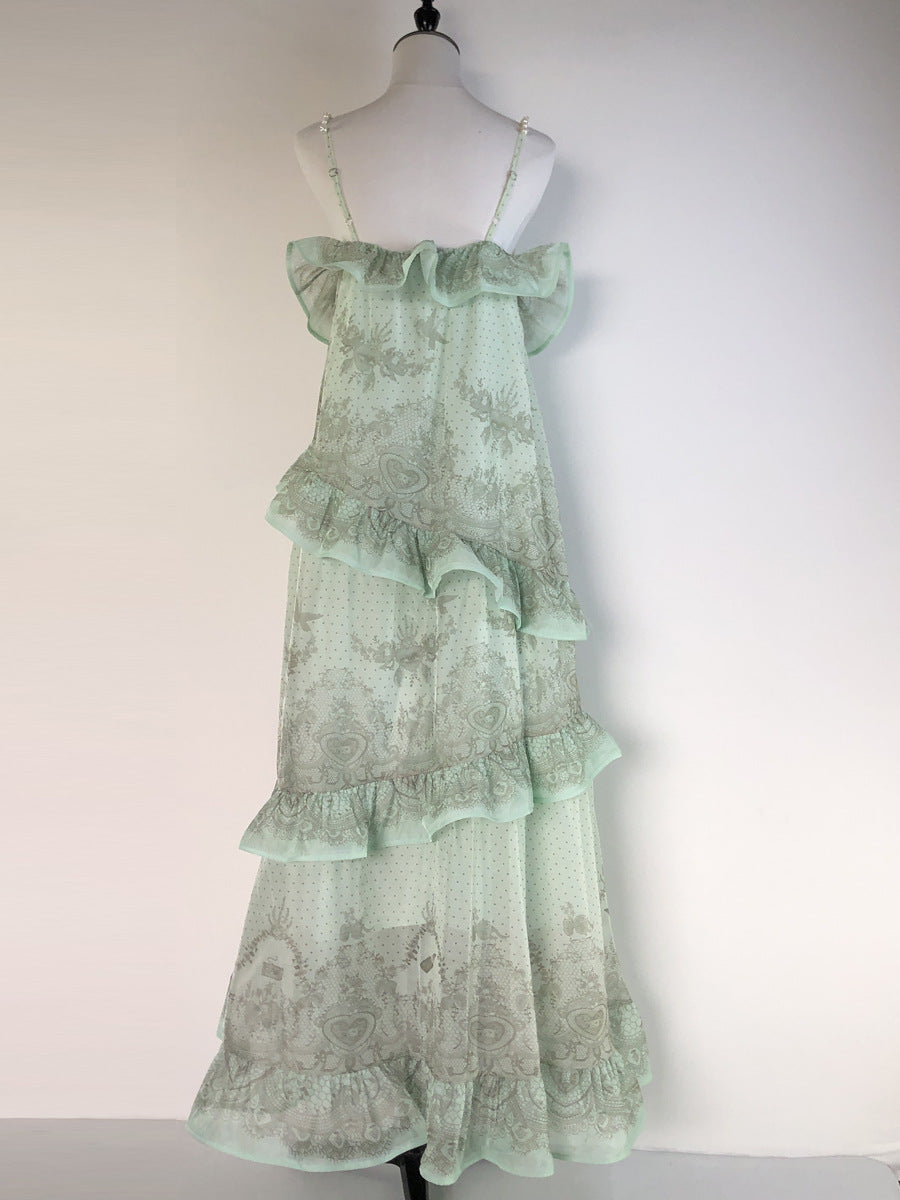 ruffle beaded  long dress