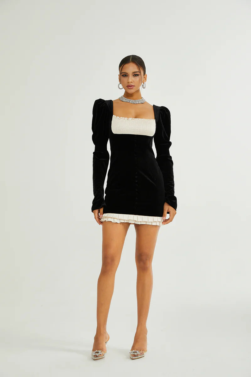 Coralie Mini robe en velours à manches longues