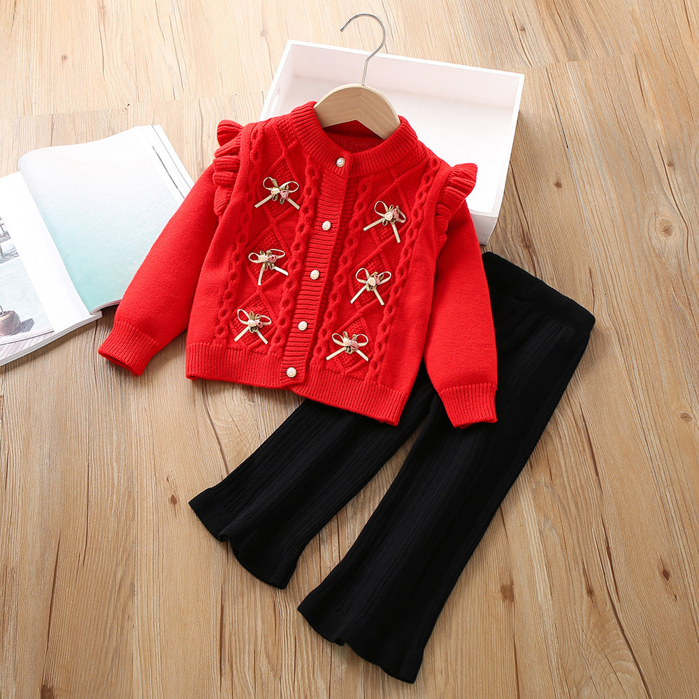 long-sleeved cardigan pants two-piece