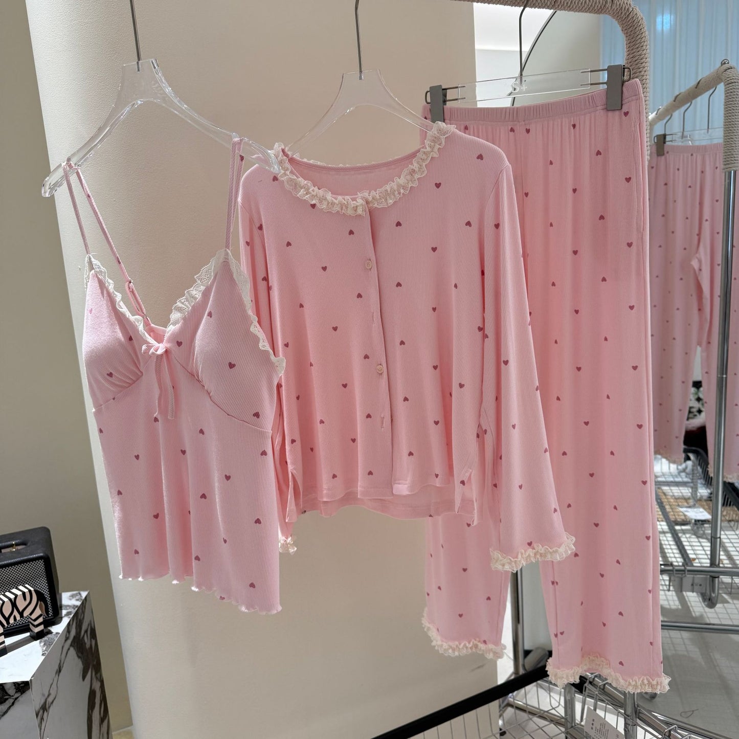 Lace Trim Pajamas  Three-Piece Set