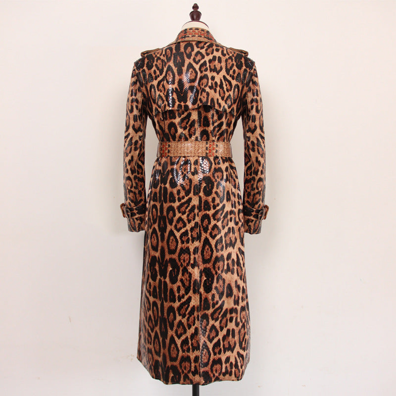 Leopard Print Long Trench Coat