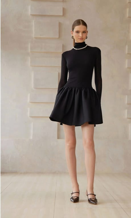 Ariane Black Knit Panel Mini Dress