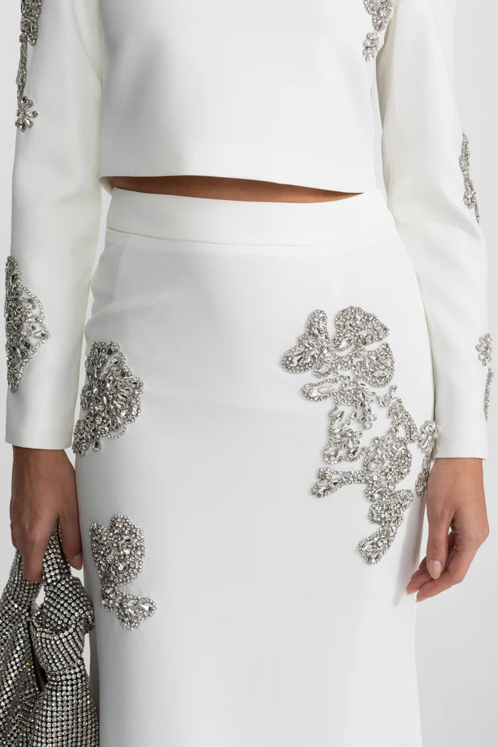 Embellished Co-Ord Set with Sparkling Crystal Embellishments - White