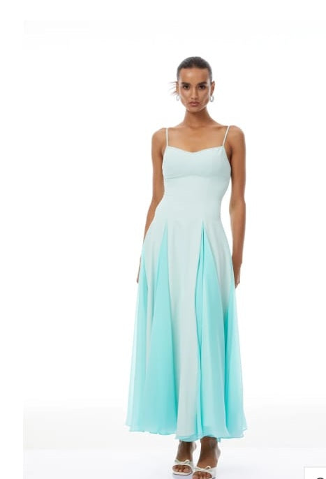 Quincy Green Tulle Godet Panel Maxi Dress
