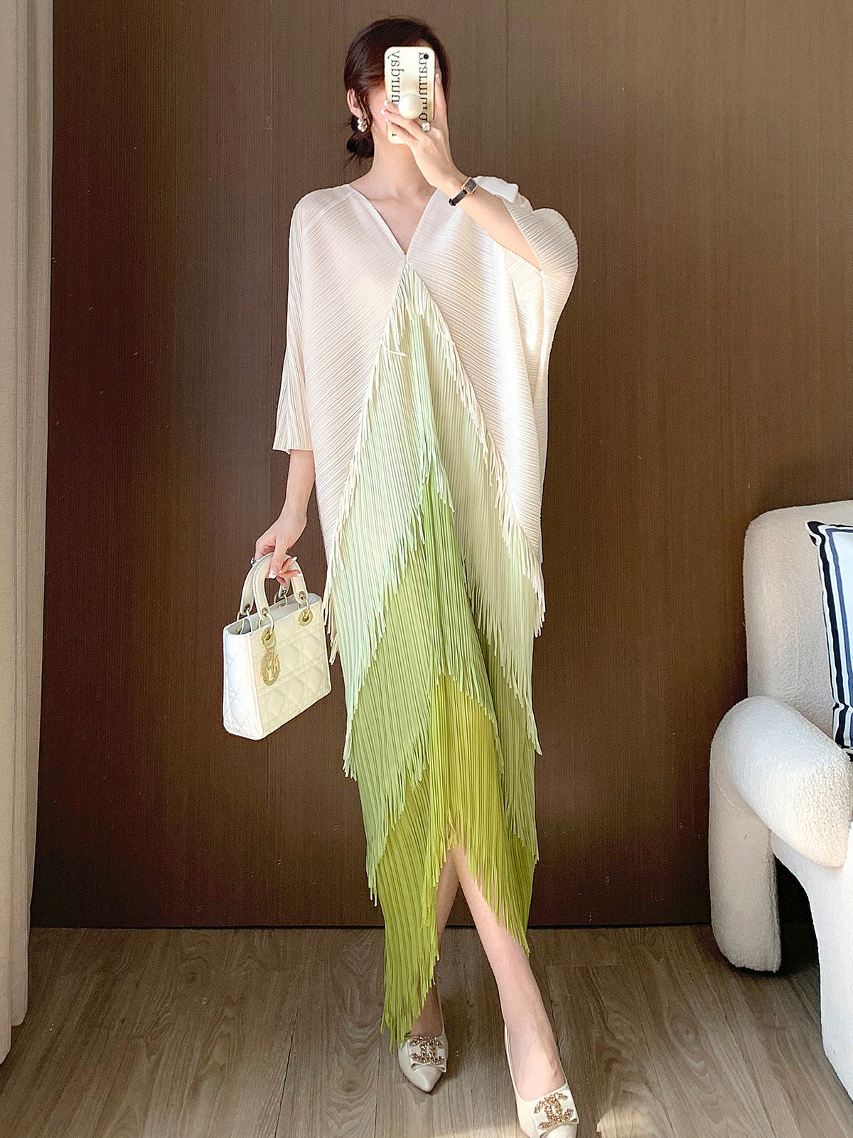 Irregular tassel pleated dress