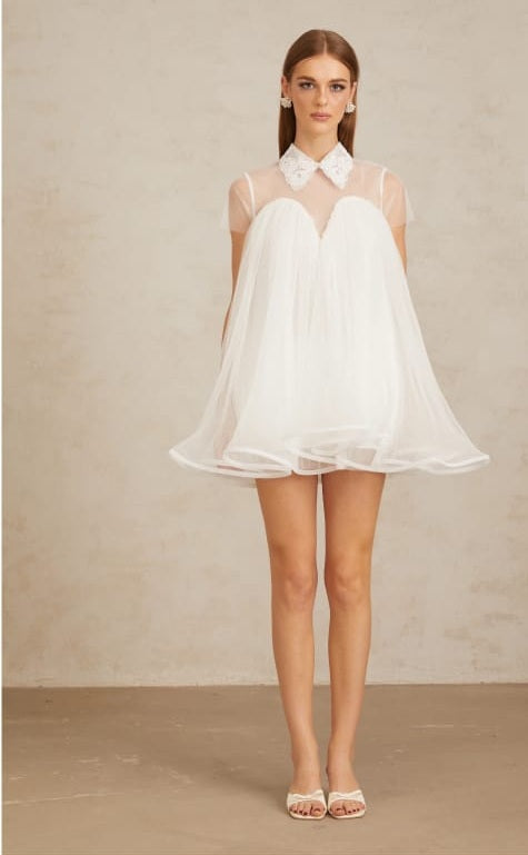 Dagny White Creased Tulle Mini Dress