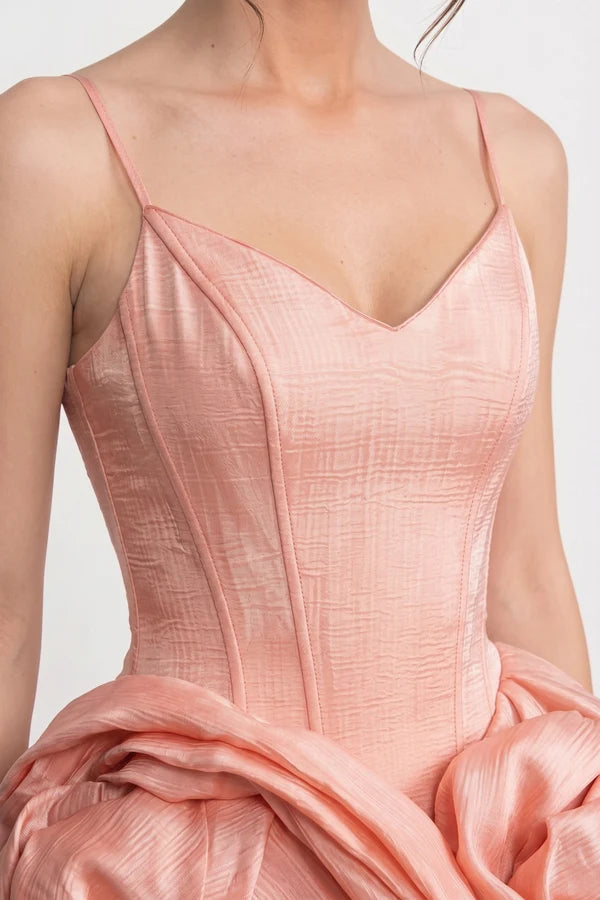 Spaghetti-Strap Velvet Mini Dress With 3D Rose Skirt - Pink