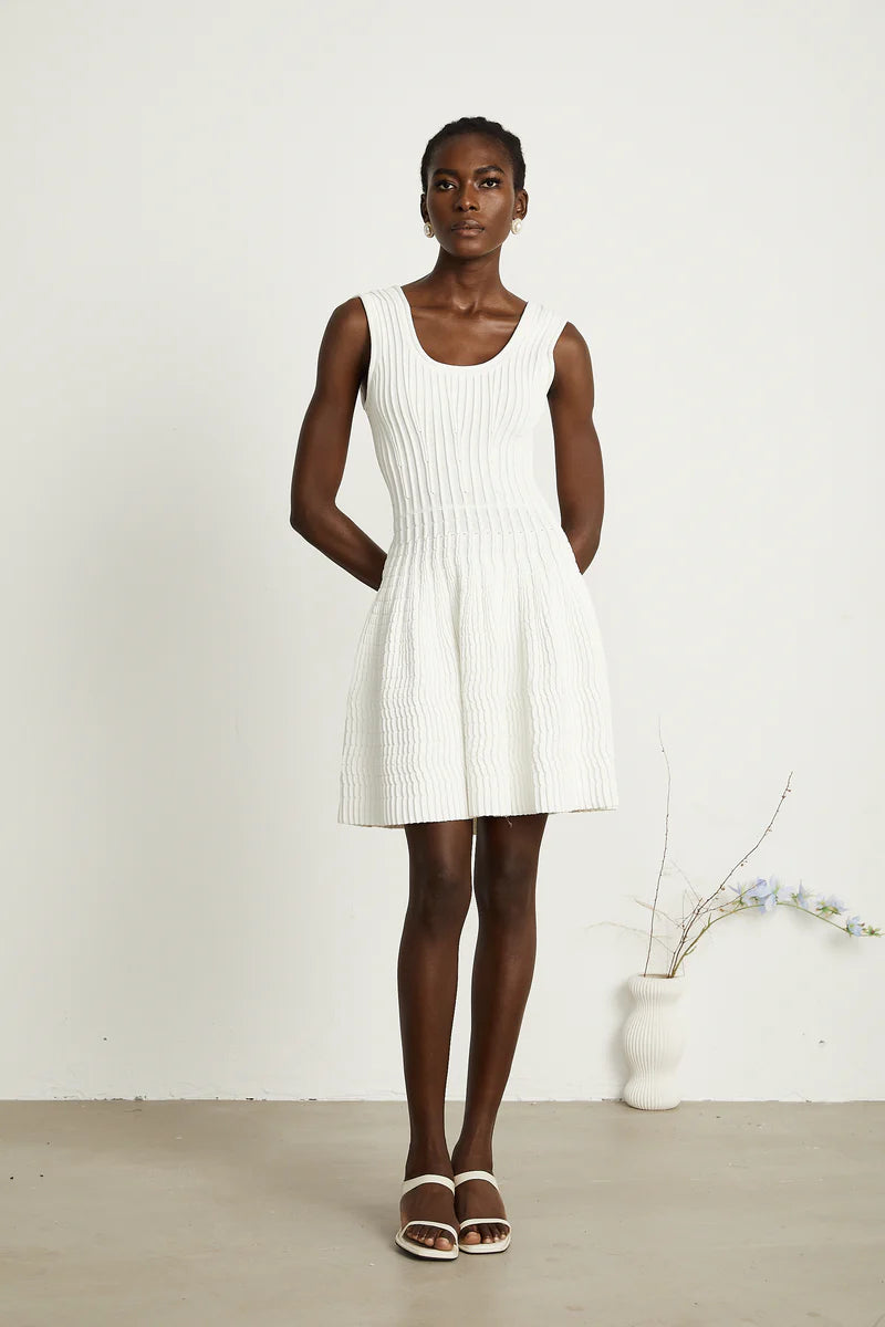 Constance White Tricoted plied Mini Robe