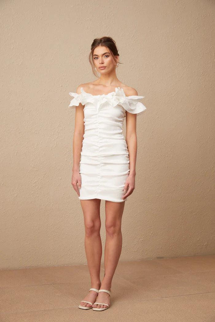 Aïssatou white off-shoulder ruffled mini dress